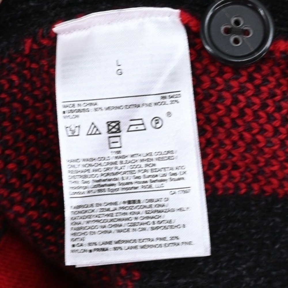 Banana Republic Buffalo Plaid Shawl Collar Cardigan Mens Large Red Black Merino - Picture 3 of 14